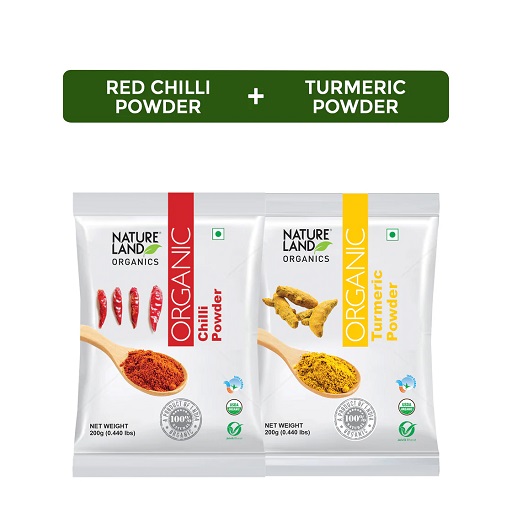 Organic Red Chilli Powder 200 Gm+Organic Turmeric Powder 200 Gm(Pack of 2)